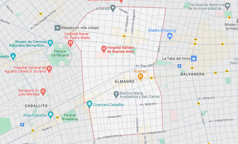 mapa del barrio de almagro ubicado en la Ciudad de Buenos Aires, Argentina.