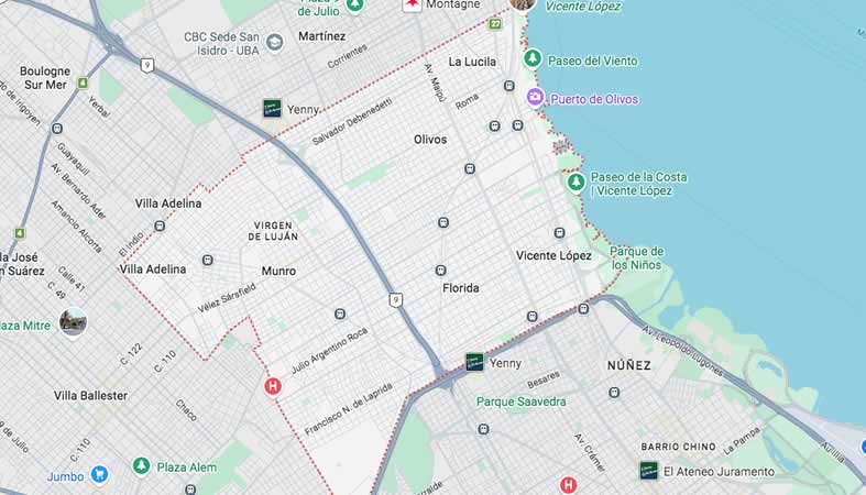 Mapa de calles del partido Vicente López