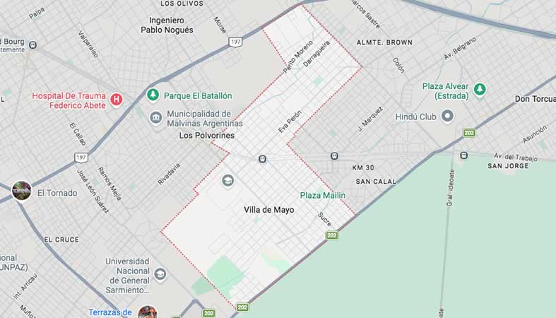 Mapa de calles de Villa de Mayo - partido Malvinas Argentinas