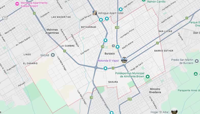 Mapa de calles de la localidad de Burzaco, Almirante Brown