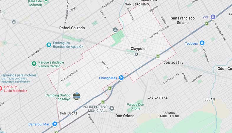 Mapa de calles de la localidad de Claypole, Almirante Brown