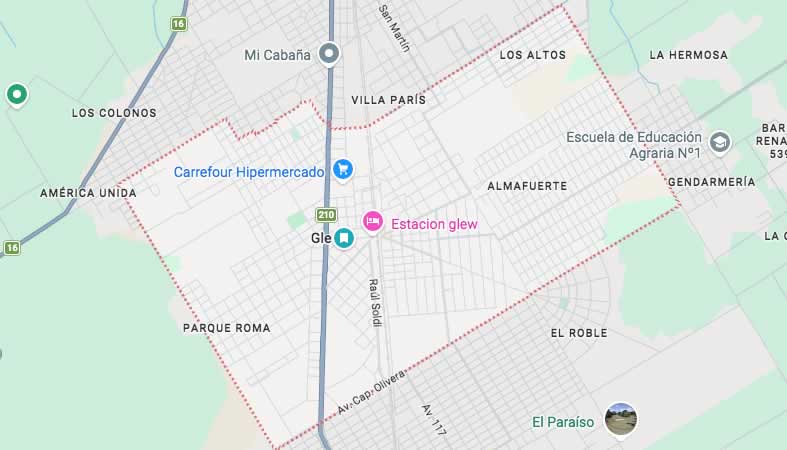 Mapa de calles de la localidad de Glew, Almirante Brown