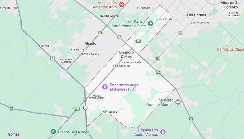 Mapa de calles de Lisandro Olmos - La Plata