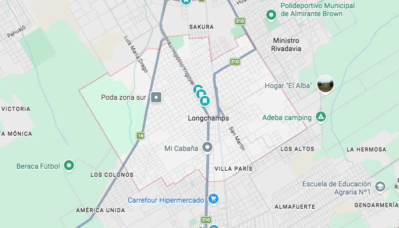 Mapa de calles de la localidad de Longchamps, Almirante Brown