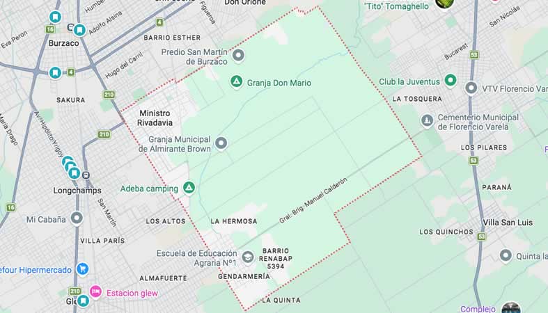 Mapa de calles de la localidad de Ministro Rivadavia, Almirante Brown