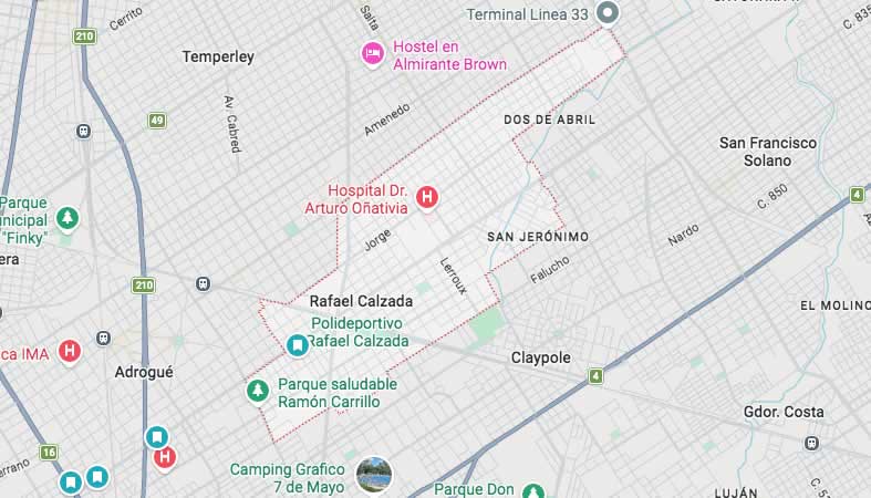 Mapa de calles de la localidad de Rafael Calzada, Almirante Brown