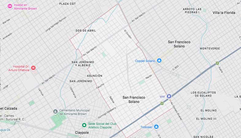 Mapa de calles de la localidad de San Francisco Solano, Almirante Brown
