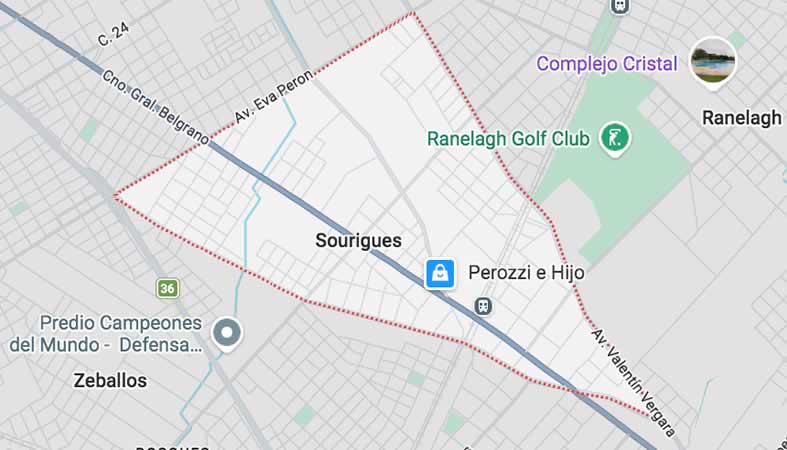 Mapa de calles de Sourigues - partido Berazategui