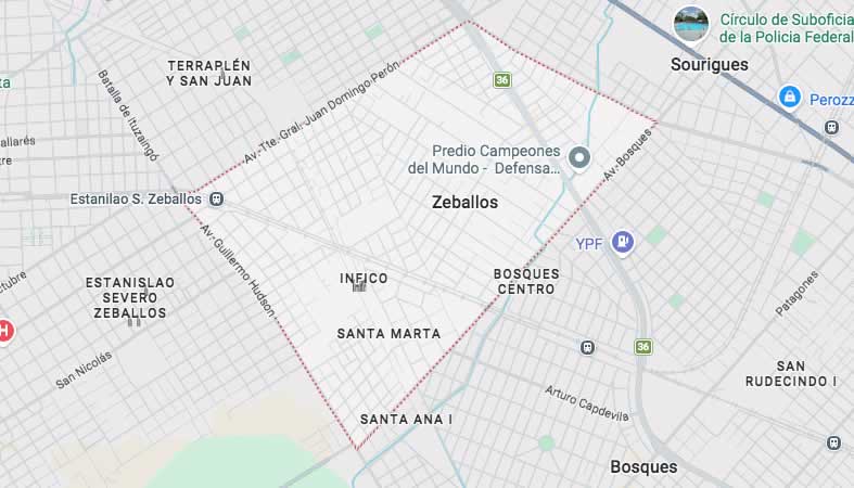 Mapa de calles de Zeballos - partido Florencio Varela