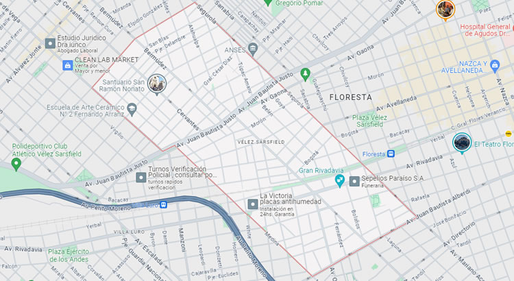 Mapa del barrio Vélez Sársfield