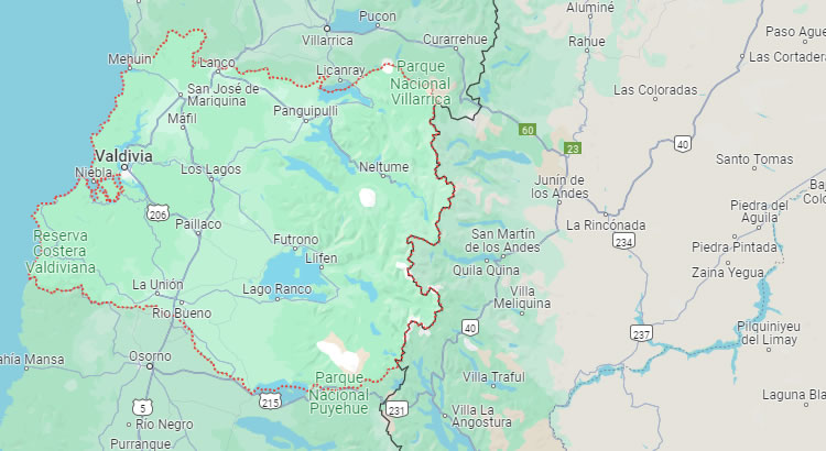 Mapa de la región de Los Ríos