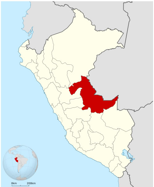 Mapa con la ubicación del Departamento de Ucayali en el país Perú