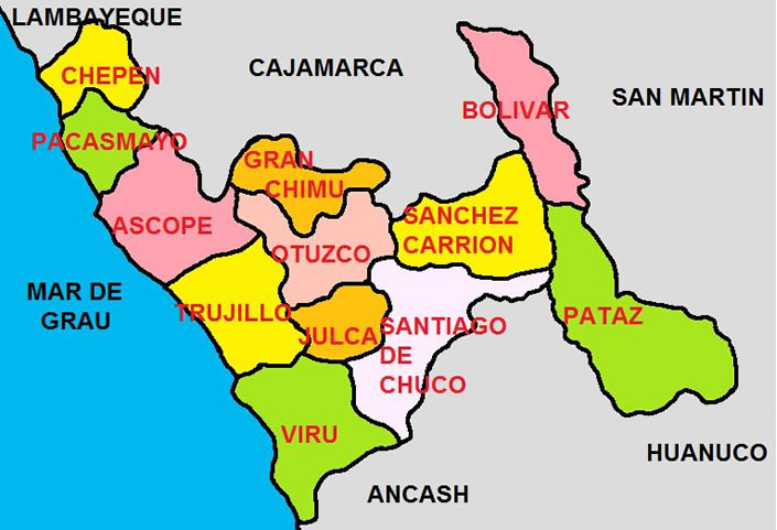 Mapa con división política del Departamento de La Libertad