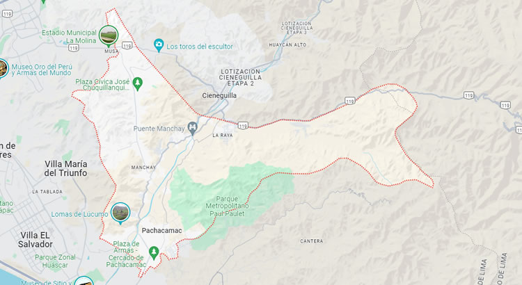 Mapa del distrito de Pachacámac