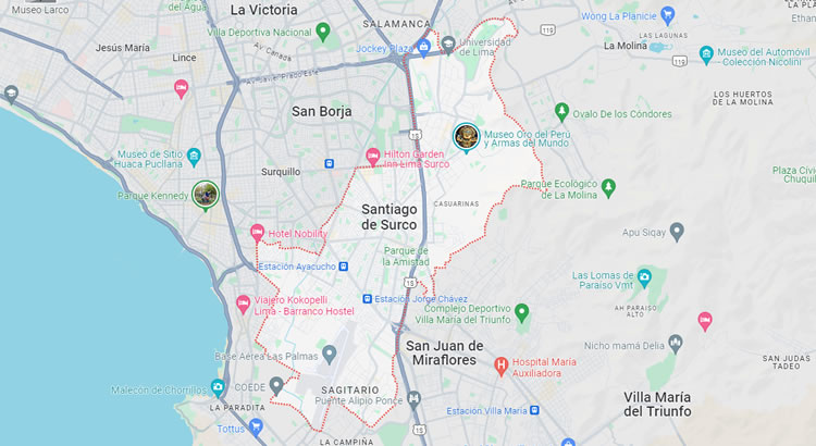 Mapa del distrito de Santiago de Surco