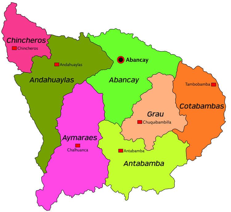 Mapa con la división política del Departamento de Apurímac