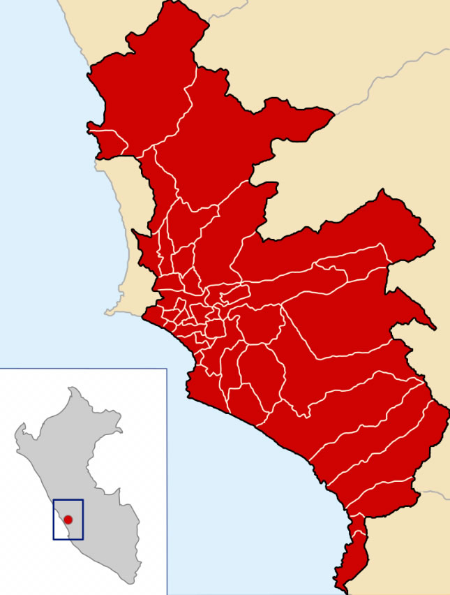 Mapa con la ubicación de la provincia de Lima en el país Perú